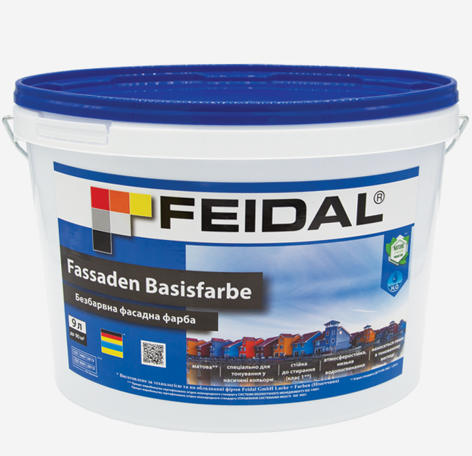 Фарба фасадна Feidal Fassaden Basisfarbe водно-дисперсійна латексна для тонування в насичені кольори 9 л Безбарвний (1815800556)