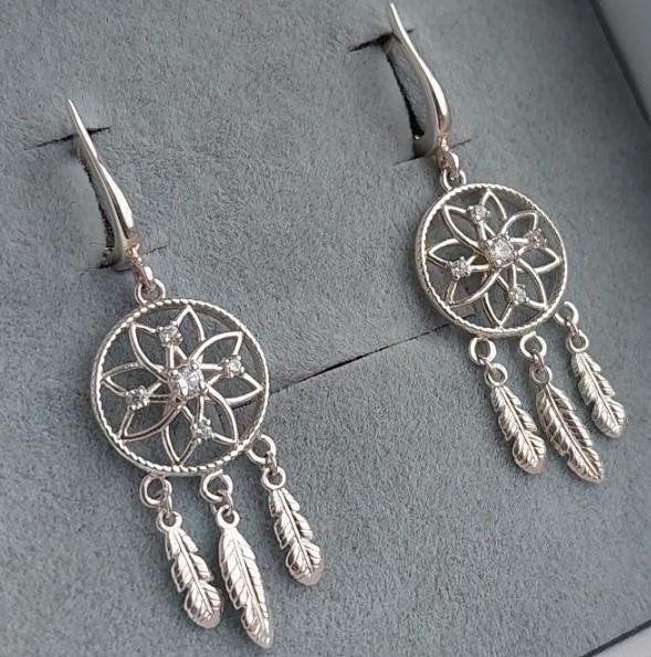 Серебряные серьги Ловец снов 925 пробы без покрытия (2829297168)