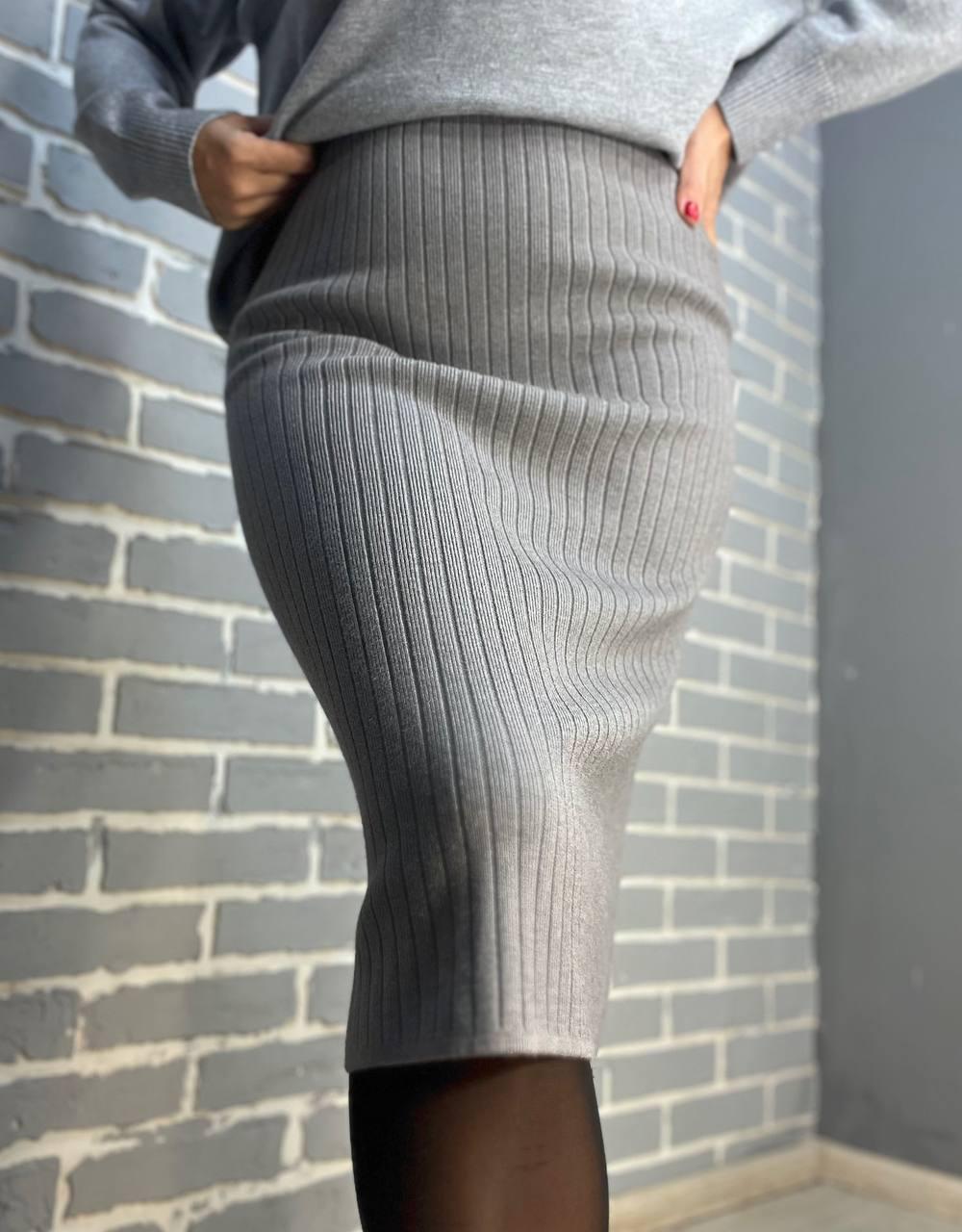 Юбка женская My fashion 478 вязка широкий рубчик разрез средняя длина р. 44-48 Серый (3025) - фото 9