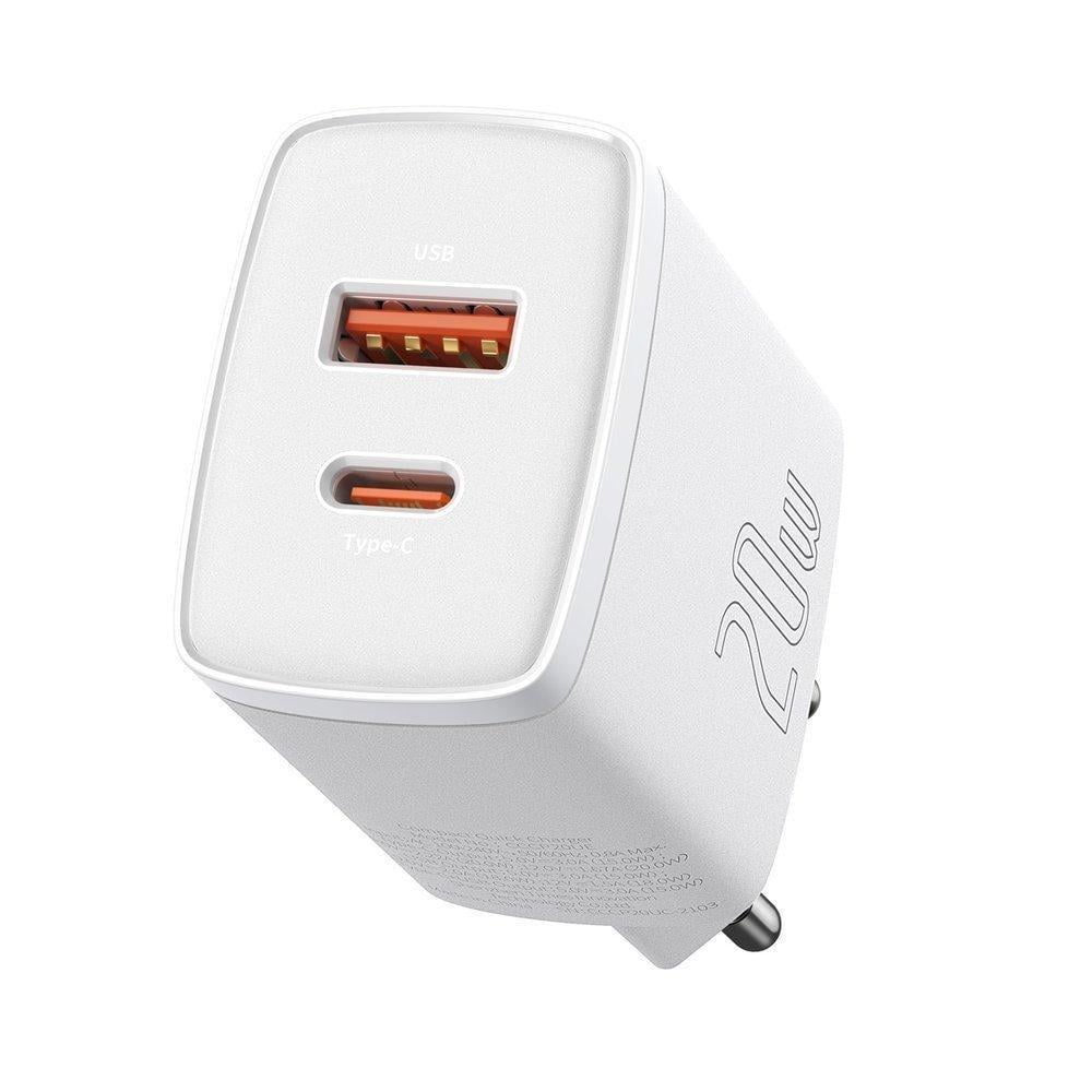 Зарядное утройство сетевое BASEUS Compact Quick Charger U+C 20W EU White (CCXJ-B02) - фото 1