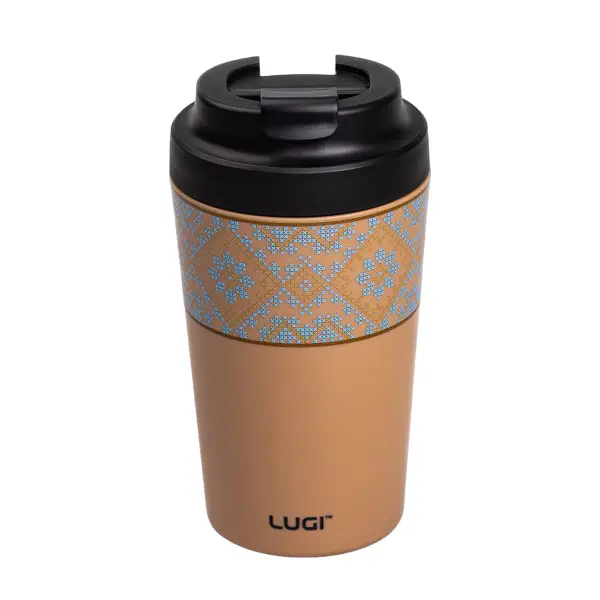 Термочашка Вишиванка YIWU з керамічною колбою та коспусом із нержавіючої сталі 380 мл Коричневий (147-107-HP-14-50O)