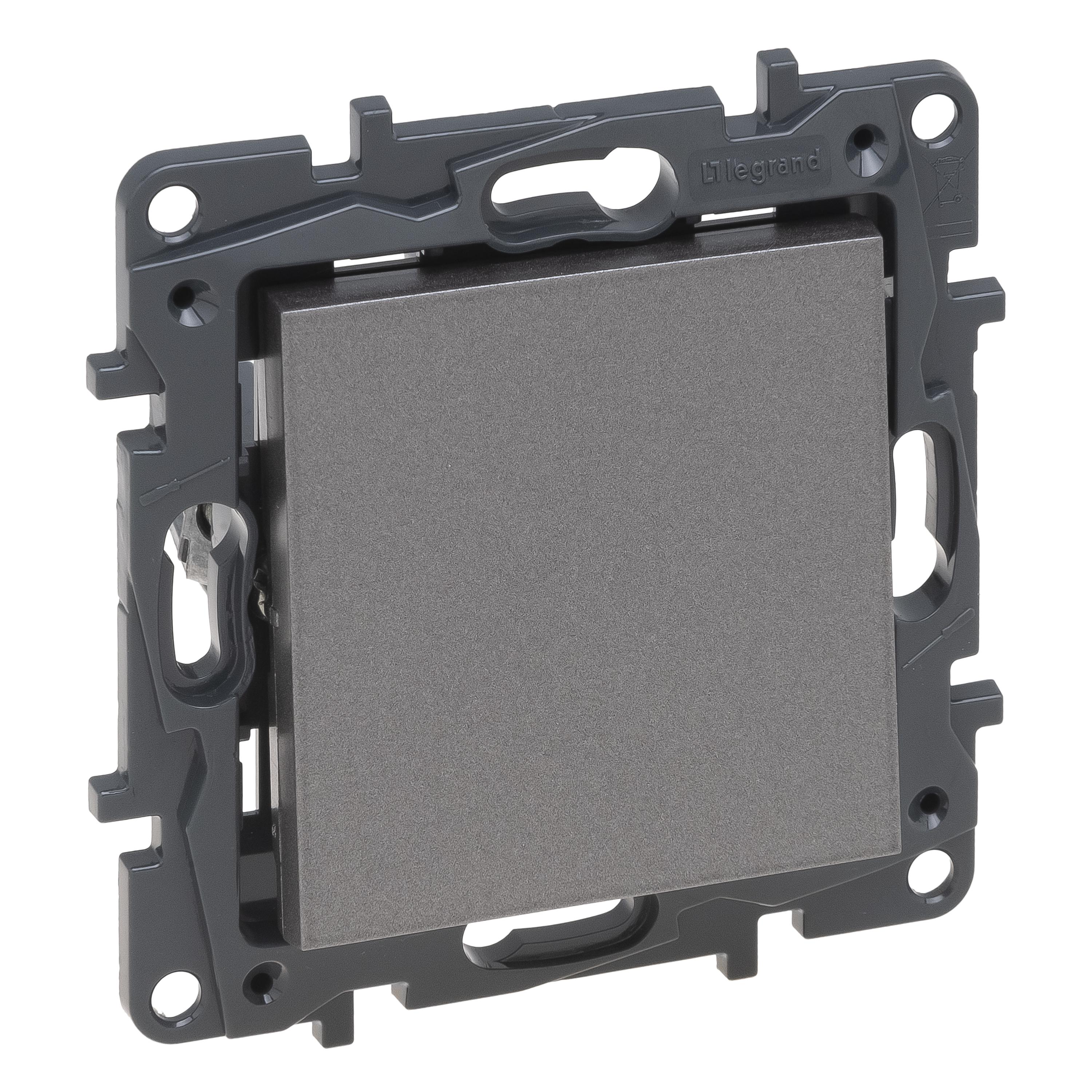 Выключатель проходной Legrand NILOE STEP одноклавишный/перекрестный винтовые клеммы пластик Сталь (863407)