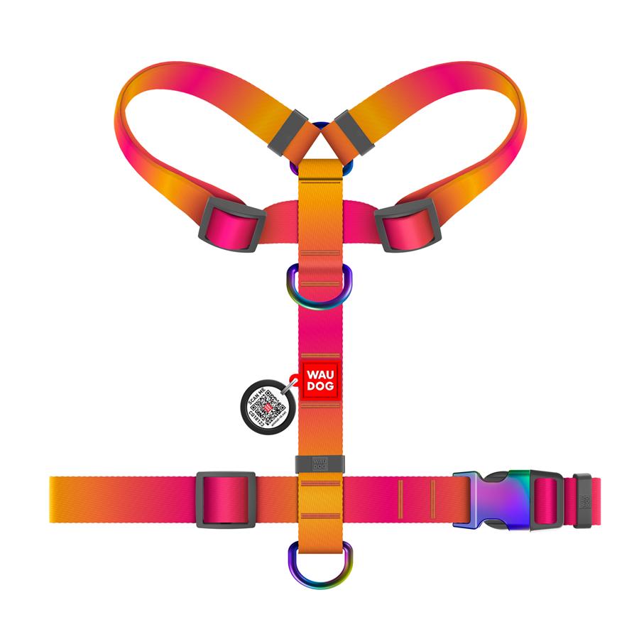 Шлейка для собак з QR-паспортом Waudog Nylon Recycled Градієнт анатомічна H-подібна L 25 мм А 50-90 В 60-100 Orange (46544) - фото 2 Шлейка для собак з QR-паспортом Waudog Nylon Recycled Градієнт анатомічна H-подібна L 25 мм А 50-90 В 60-100 Orange (46544) - фото 2