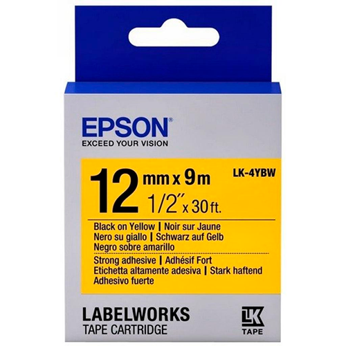 Лента для принтера Epson LK4YBW Strng adh Blk/Ye для LW-300/400/400VP/700/900 12 мм 9 м Black (C53S654014)