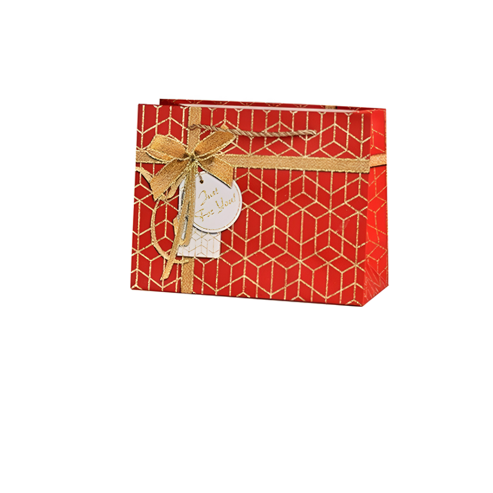 Подарочный пакет Stenson Surprise с рисунком золотого бантика 26х32х11 см Красный (R33167-M)