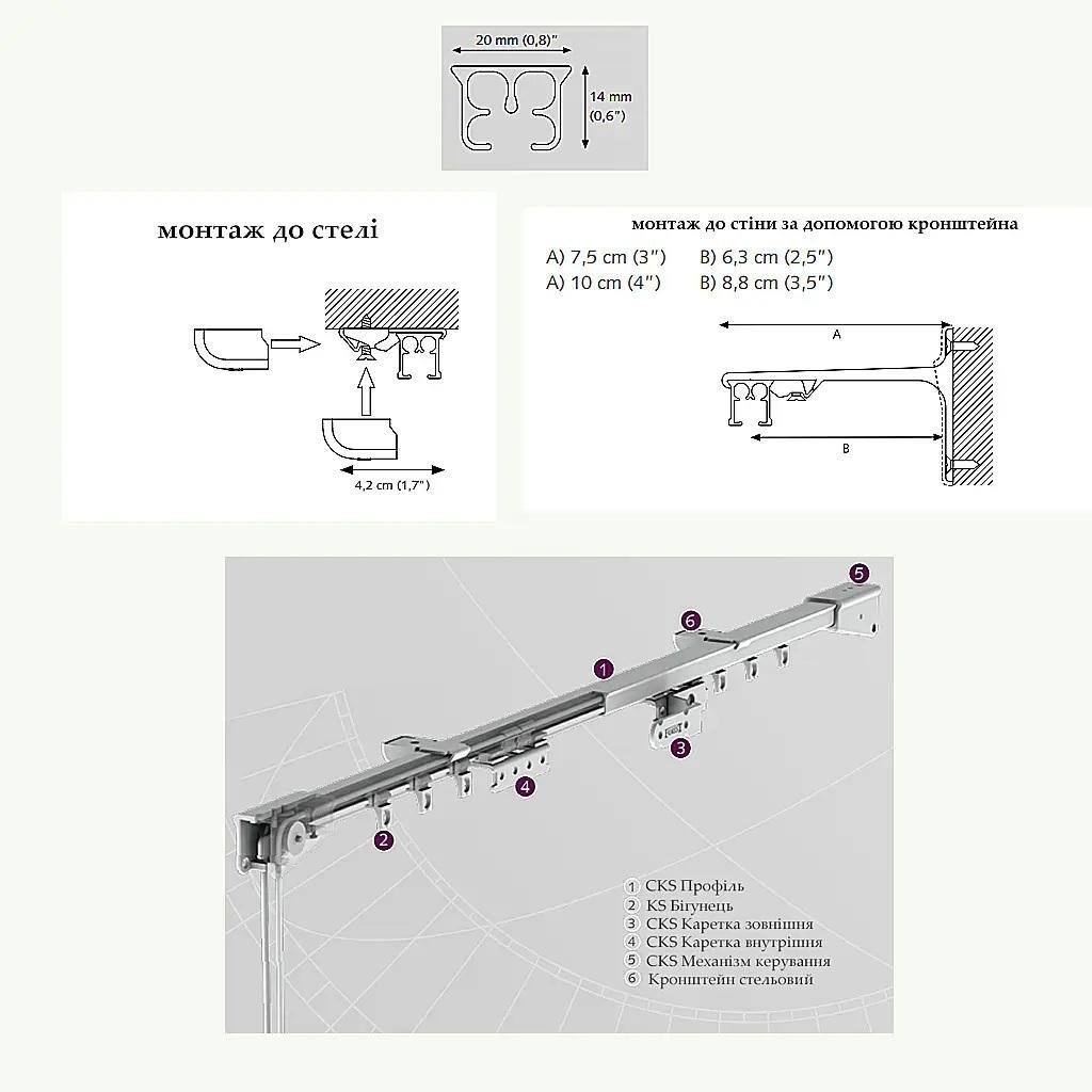 Карниз алюмінієвий з кордовим управлінням Forest CKS розкриття в одну сторону 350 см (2503761544) - фото 3 Карниз алюмінієвий з кордовим управлінням Forest CKS розкриття в одну сторону 350 см (2503761544) - фото 3