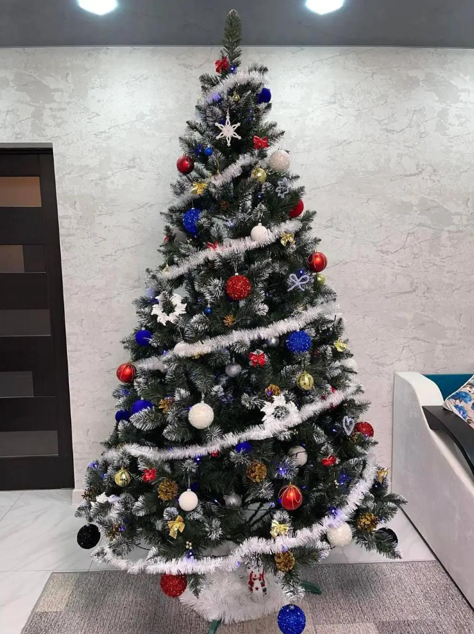 Штучна ялинка Кармен з ПВХ з шишками/перлами 2,00 м Темно-зелений/Білий/Золотий (NYT15314) - фото 9