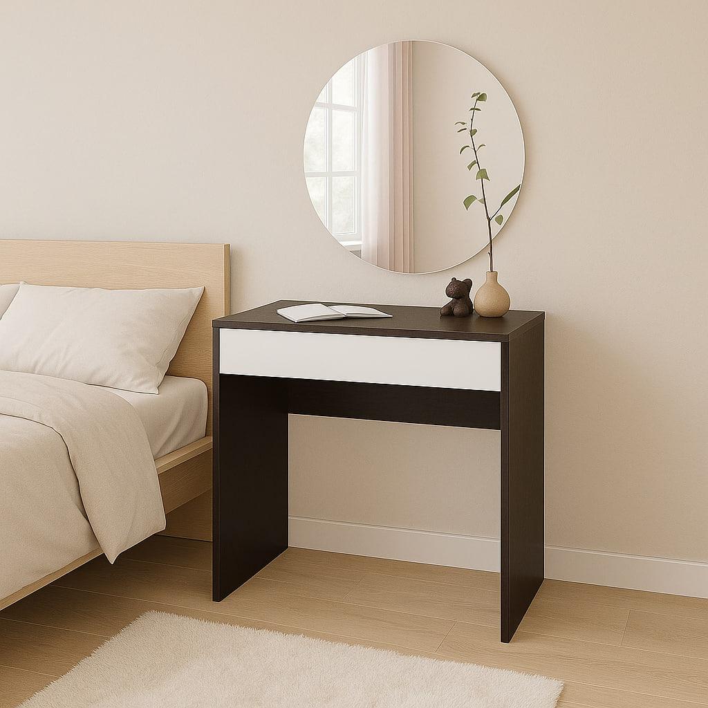 Туалетний столик New and Classic із круглим дзеркалом 750х700х450 мм Венге магія/Білий (ТЗ-софт-12)