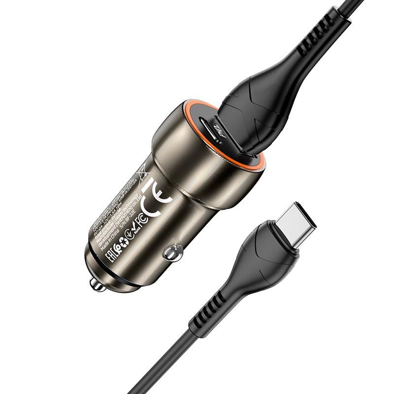 Адаптер автомобильный Hoco Type-C cable car charger set Z46A PD/QC 30W/3A Grey (12133219) - фото 2