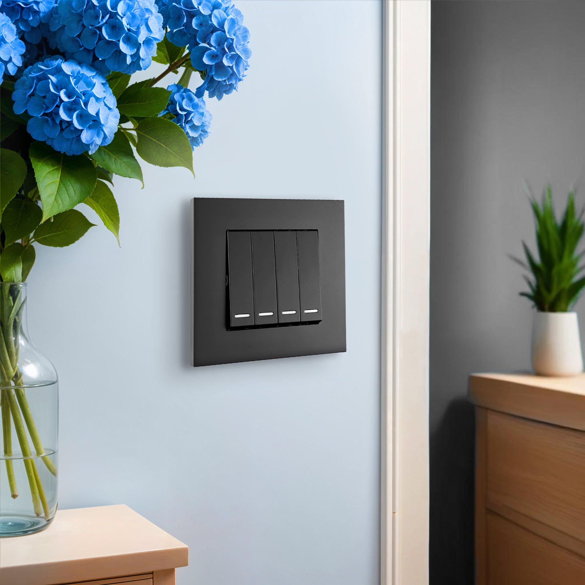 Выключатель 4-клавишный Asans с подсветкой и рамкой Черный матовый (20101199) - фото 4 Выключатель 4-клавишный Asans с подсветкой и рамкой Черный матовый (20101199) - фото 4