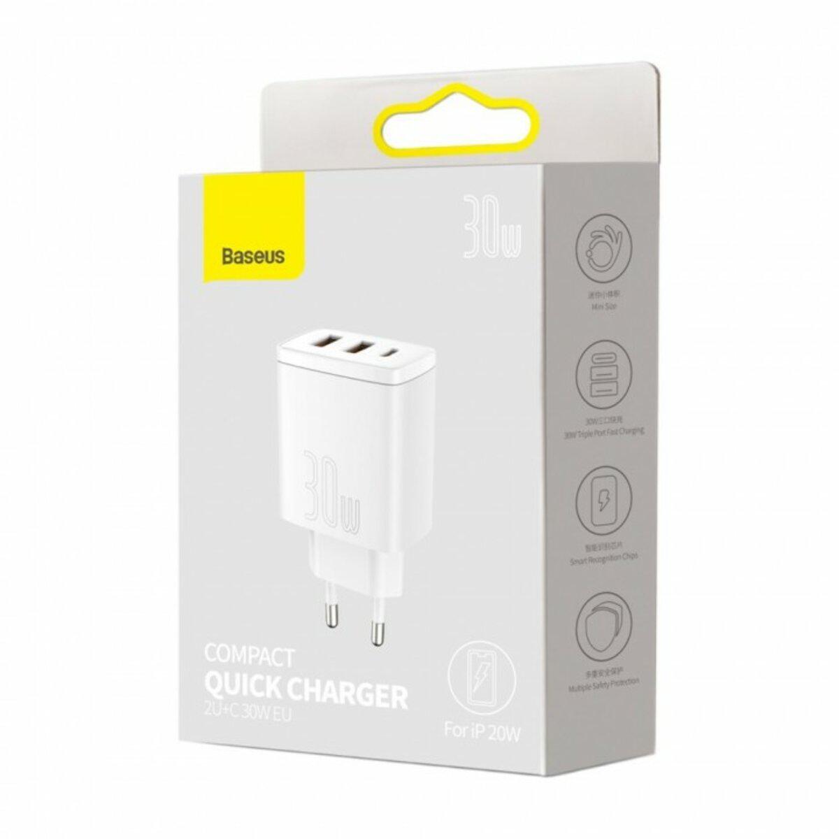 Зарядное устройство BASEUS Compact Quick Charger QC+ PD/Type-C/2хUSB EU 30W White (28089357) - фото 6