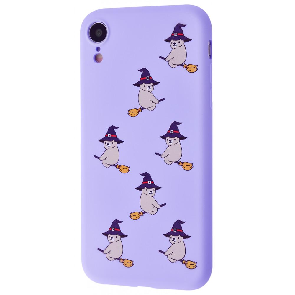 Чехол WAVE Fancy case TPU для iPhone XR Bear On Broom/Light Purple с рисунком