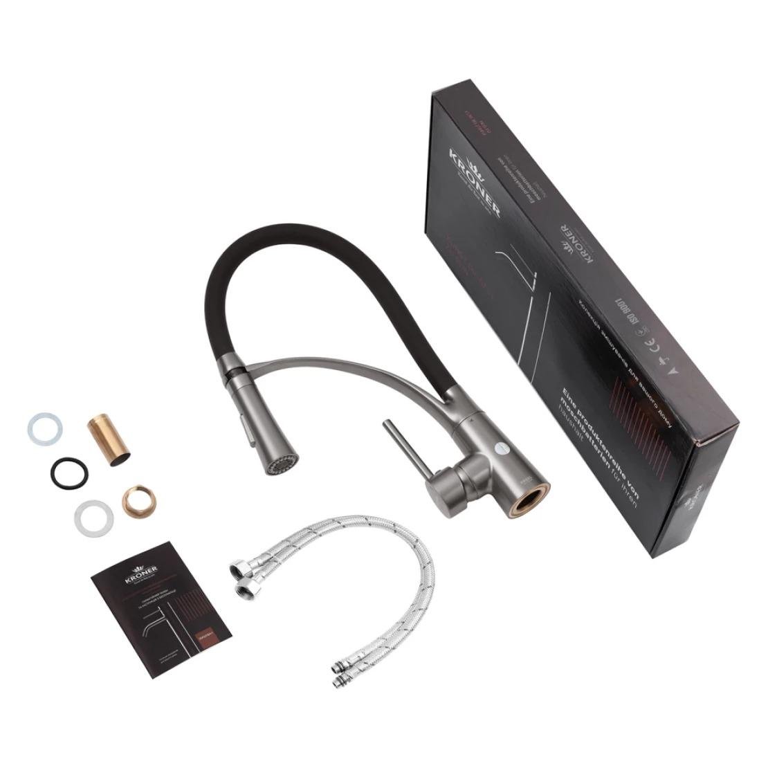 Смеситель для кухни с гибким изливом Kroner KRP Ersel GRP03393BLK Графитовый/Хром - фото 2