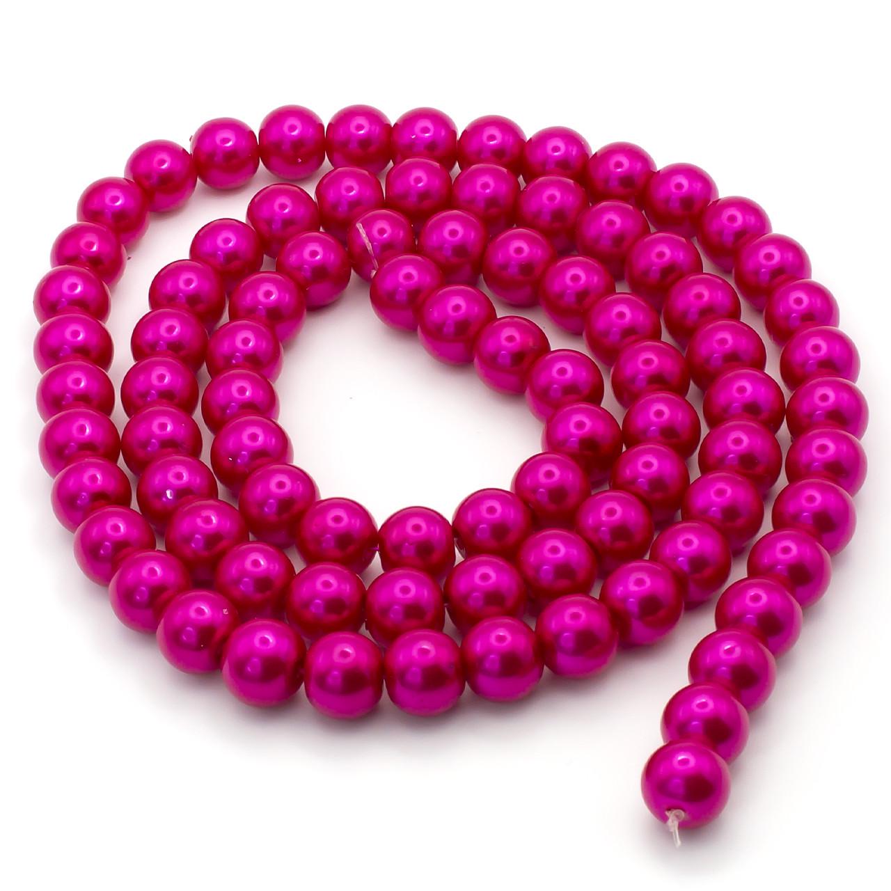 Бусины стеклянные на нитке под жемчуг 10 мм 80 см 90 шт. Розовый яркий (БЖ0010к10)