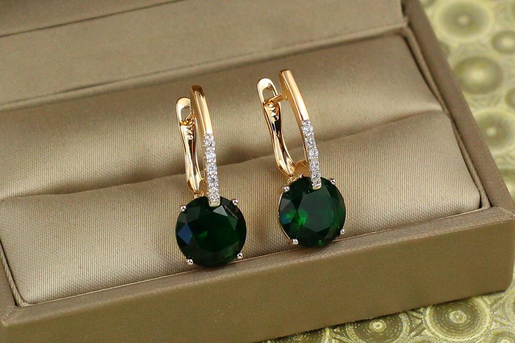 Серьги Xuping Jewelry Стрелка с родием с большим зеленым камнем 2,7 см Золотистый (27984157)