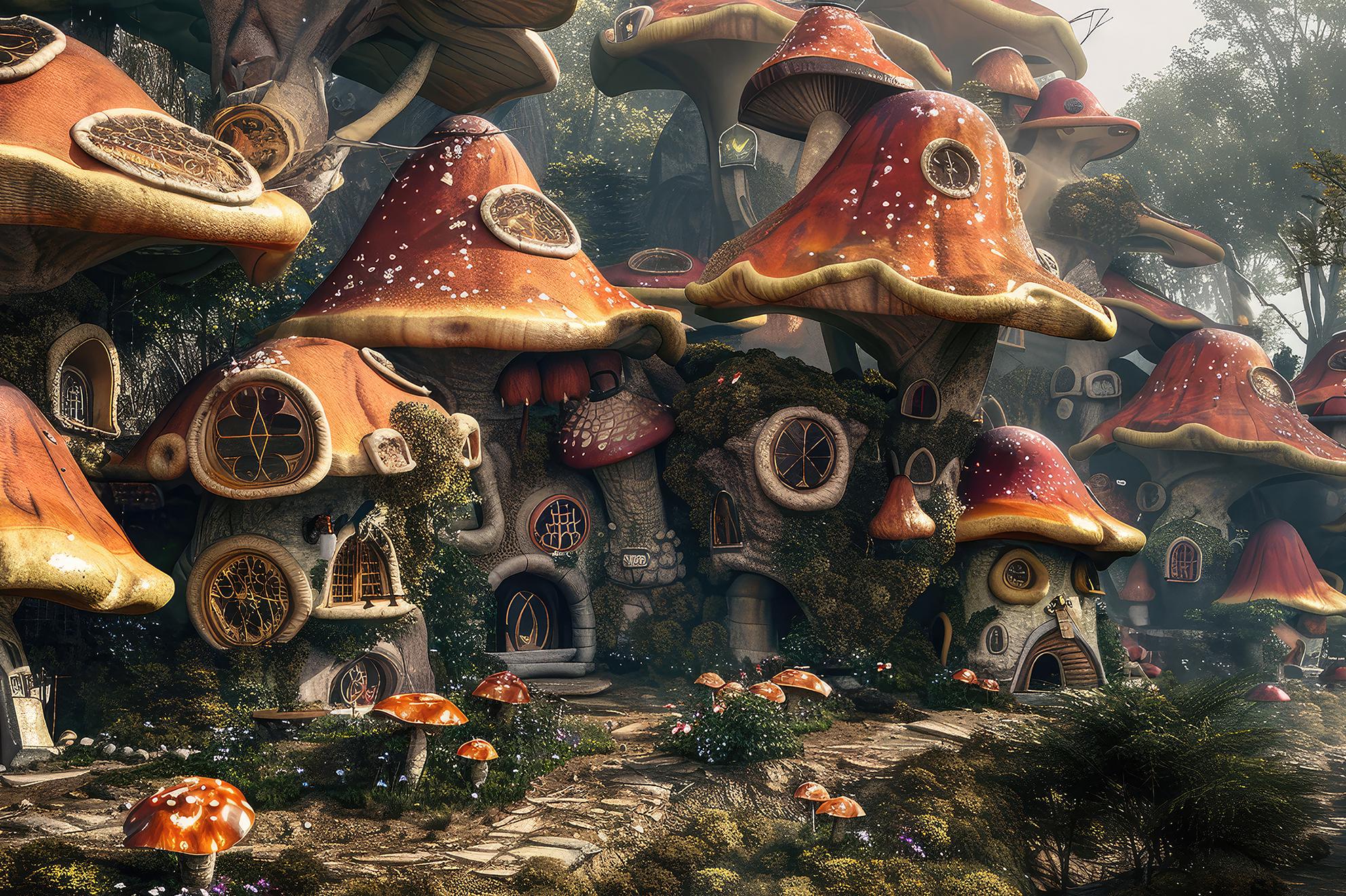 Фотообои флизелиновые Upstream Сказочные дома-грибы 345х230 см (S5KID-083/6)