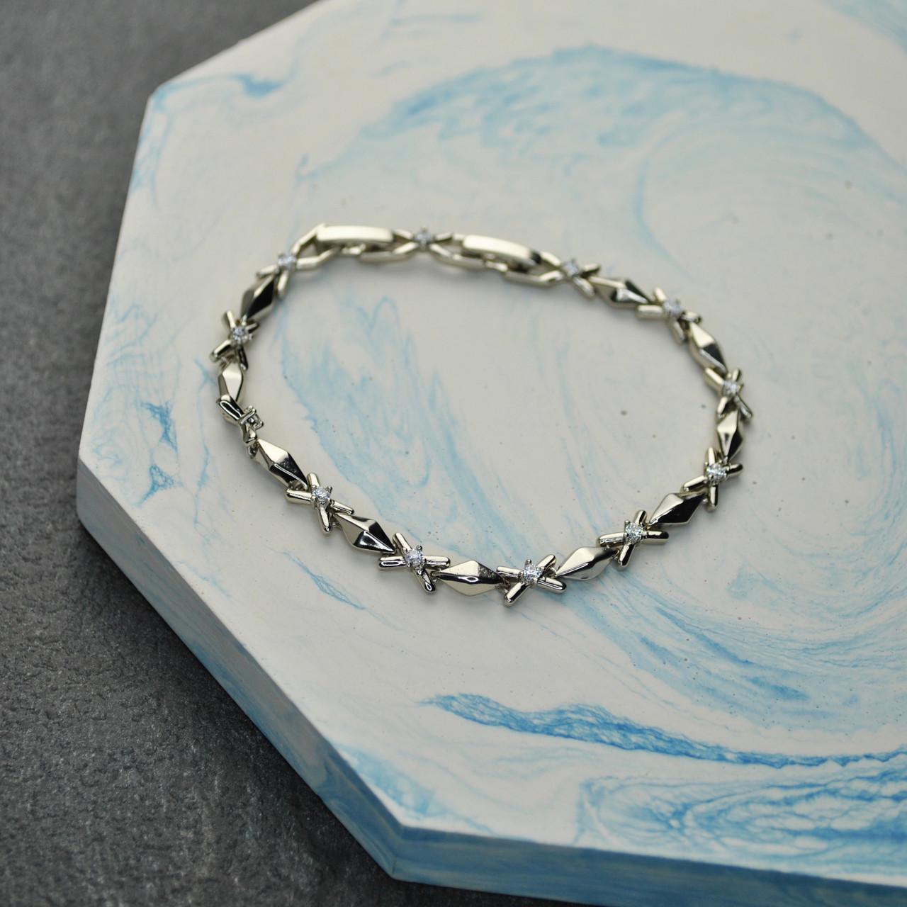 Браслет Крестики и ромбики с цирконием медицинская сталь родий (x022)