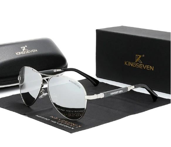 Солнцезащитные очки KINGSEVEN DESIGN N7730 Авиатор из титанового сплава с градиентными линзами Серебряный/Зеркало