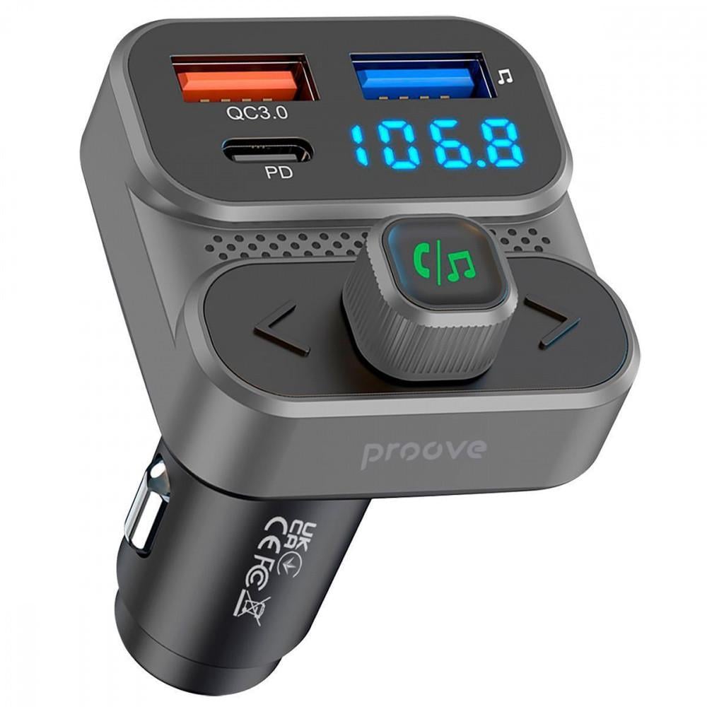 Зарядний пристрій Proove FM Launcher Luxor SE 36 W/PD+QC3.0 Type-C+USB Gray