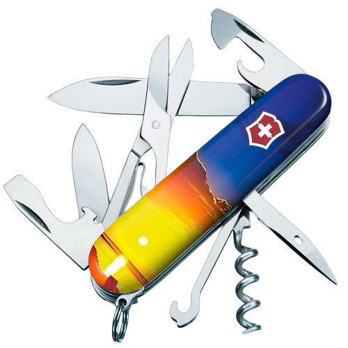 Нож складной многофункциональный Victorinox CLIMBER UKRAINE Рассвет 15 функций 91x27x18 мм (Vx13703.7_T3220pw) Нож складной многофункциональный Victorinox CLIMBER UKRAINE Рассвет 15 функций 91x27x18 мм (Vx13703.7_T3220pw)