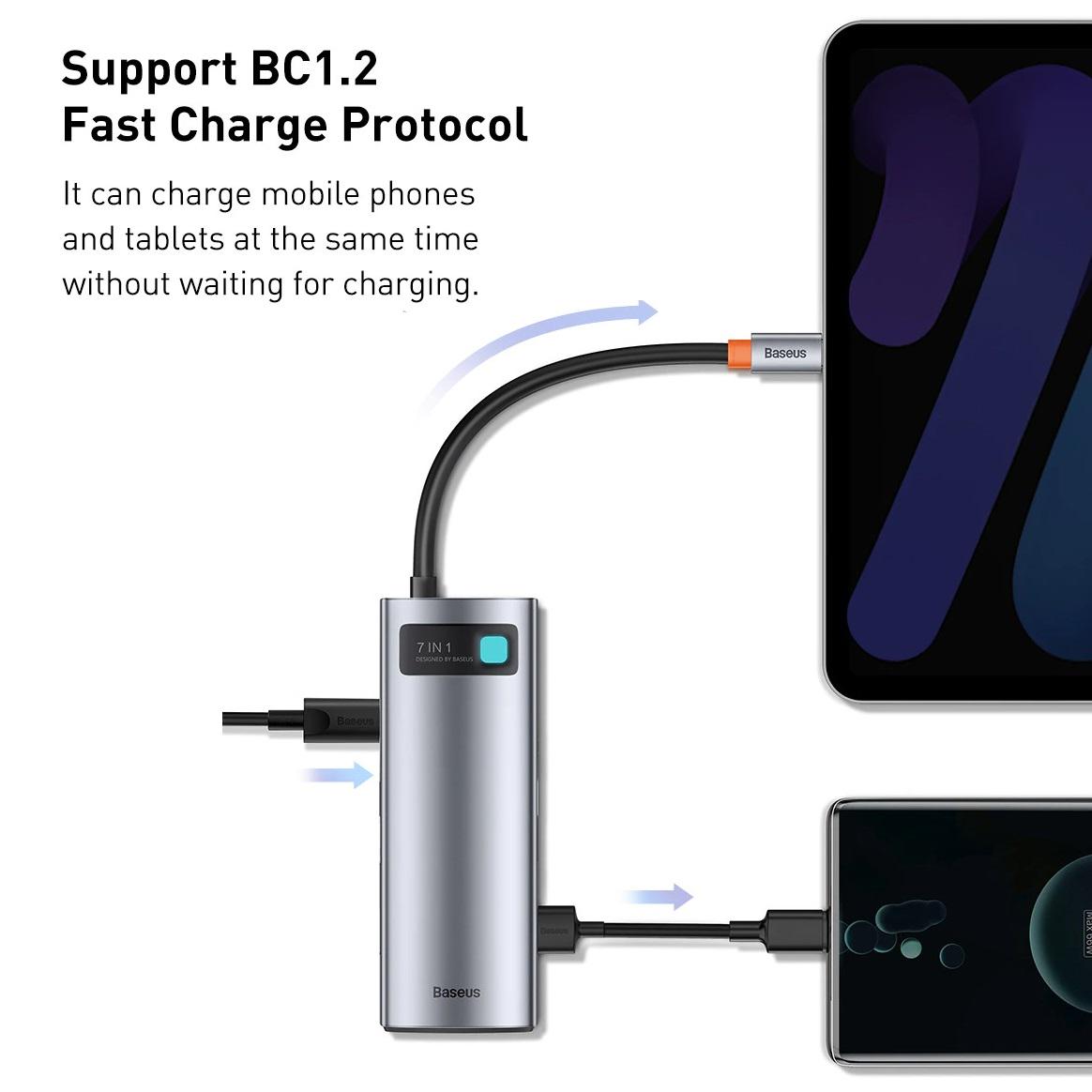 USB хаб BASEUS Metal Gleam Series 7in1 Multifunctional Type-C HUB Docking Station Gray (WKWG020113)) - фото 2 USB хаб BASEUS Metal Gleam Series 7in1 Multifunctional Type-C HUB Docking Station Gray (WKWG020113)) - фото 2