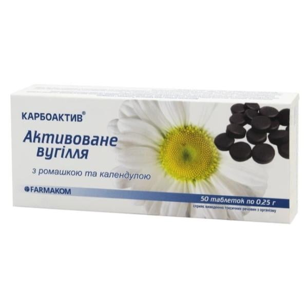 Уголь активированный Farmakom Карбоактив Ромашка + Календула 50 таб. (000027564)