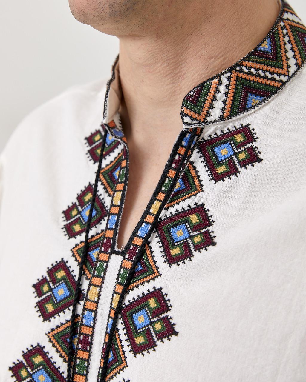 Вышиванка мужская с геометрическим орнаментом ESQ B001 с длинным рукавом M Белый - фото 6 Вышиванка мужская с геометрическим орнаментом ESQ B001 с длинным рукавом M Белый - фото 6