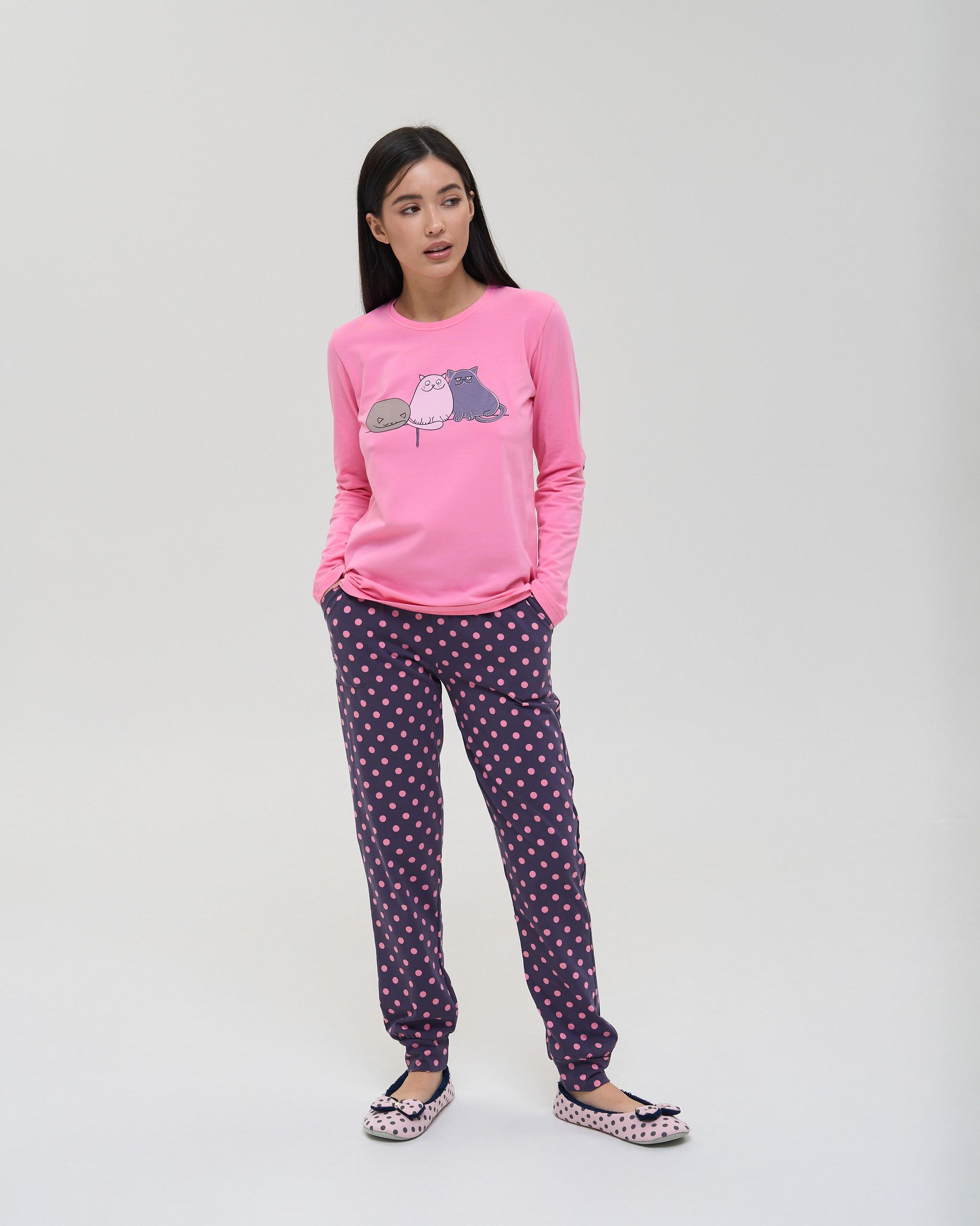 Пижама женская с брюками Кошки M Розовый (96691)