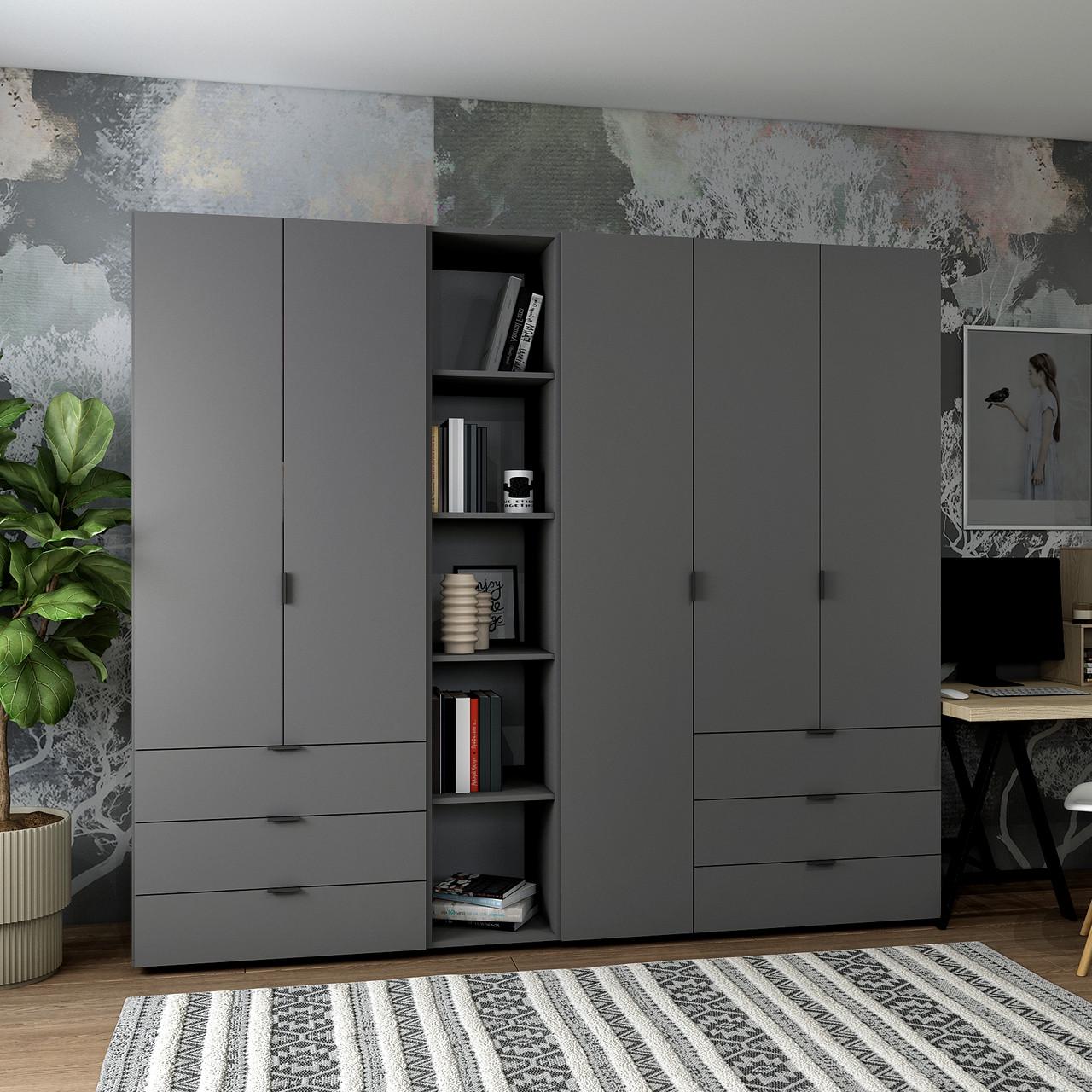 Шкаф с этажеркой для кабинета Doros Гелар 2+3 ДСП 231,9х49,5х203,4 см Графитовый (42005057)