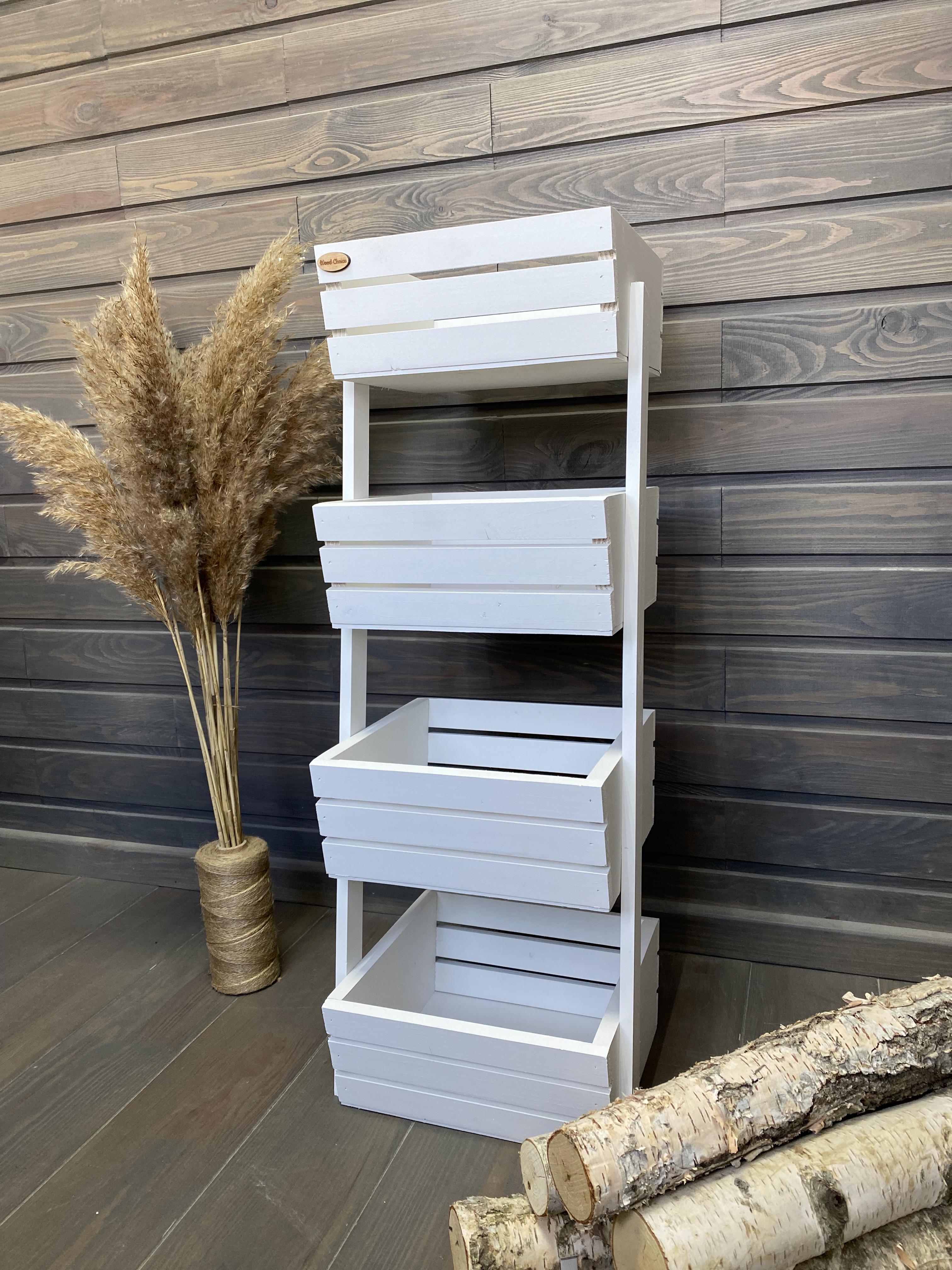 Ящик-стелаж для овочів/фруктів дерев'яний 4 яруси Білий (211) - фото 3 Ящик-стелаж для овочів/фруктів дерев'яний 4 яруси Білий (211) - фото 3