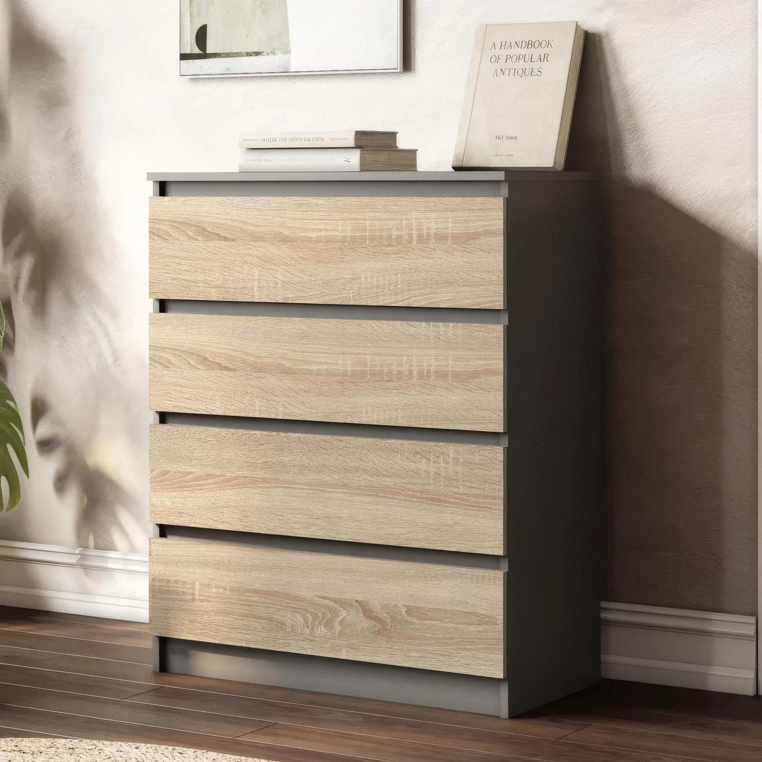 Комод на 4 ящика без ручек FT-215 800х400х1000 мм Антрацит/Дуб Сонома - фото 1