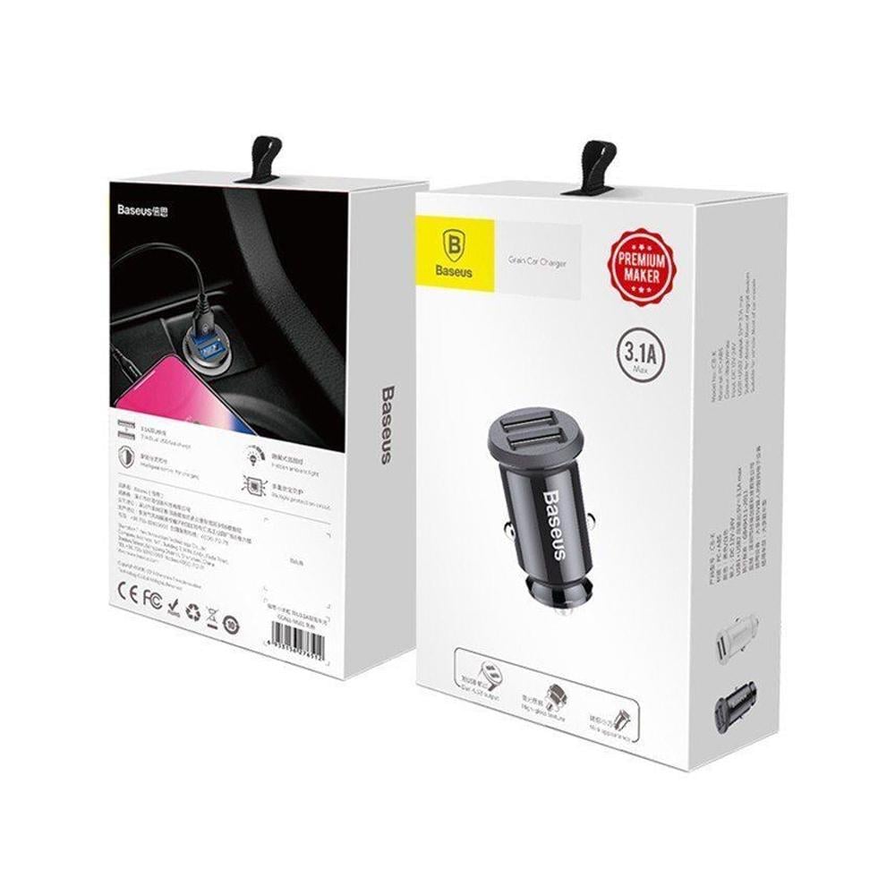 Зарядний пристрій автомобільний Baseus Grain Car Charger 3.1 A dual-USB Black (05955) - фото 2 Зарядний пристрій автомобільний Baseus Grain Car Charger 3.1 A dual-USB Black (05955) - фото 2