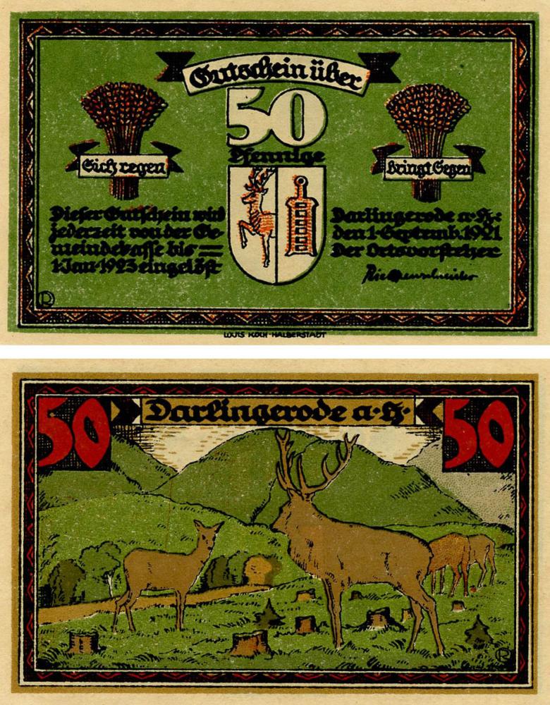 Колекційна банкнота Німеччина Нотгельд 50 пфеннігів 1921 F-VF Дарлінгероде (Б18636)