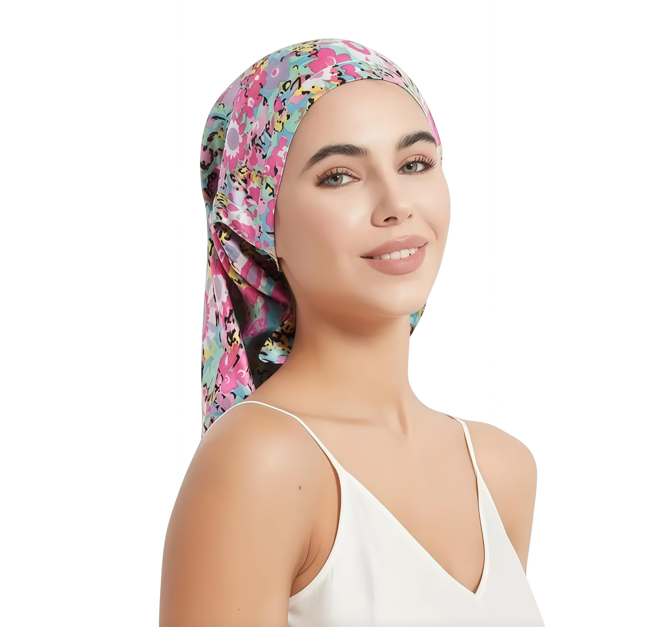 Шапочка ночная из шелка для защиты волос во время сна Цветочный (4613254)