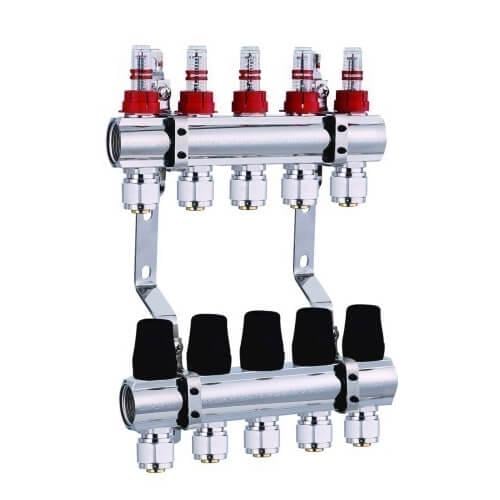 Коллектор для теплого пола DJOUL 1x3/4 на 5 контура с расходомерами евроконус (DJ2016205A) - фото 1 Коллектор для теплого пола DJOUL 1x3/4 на 5 контура с расходомерами евроконус (DJ2016205A) - фото 1