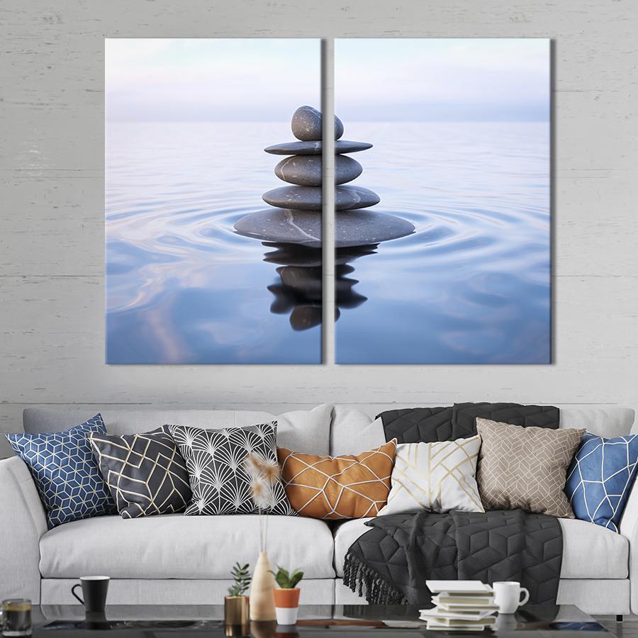 Настенный декор диптих картина на холсте для интерьера Баланс дзен-камней 111x81 см (74-2)