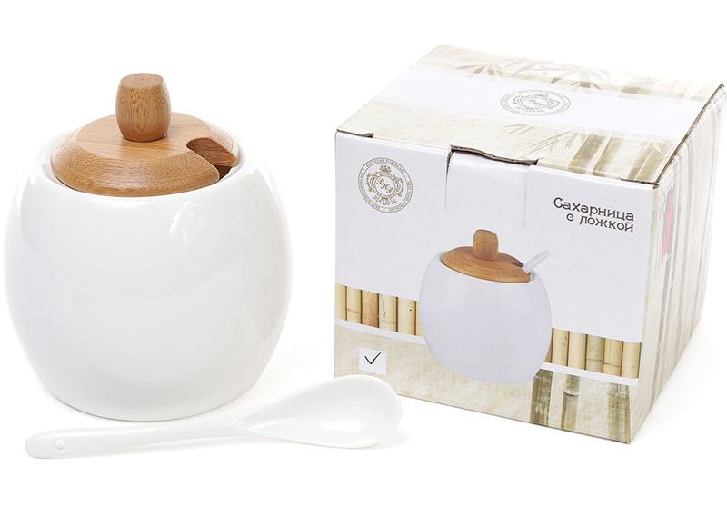 Цукорниця Ceram Bamboo Ø 9х12 см з ложкою і дерев'яною кришкою (BD-375-328) - фото 2