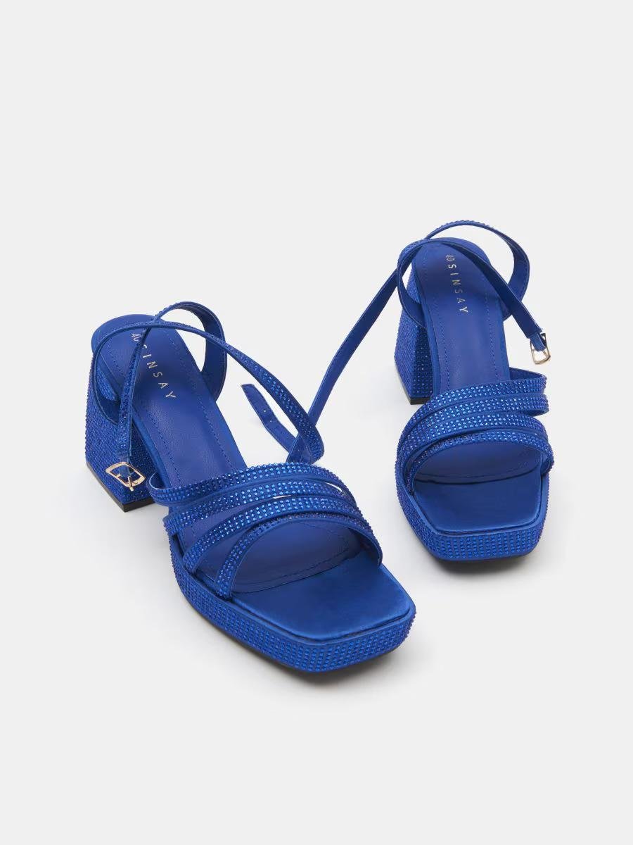 Босоніжки Sinsay зі стразами на блочних підборах р. 39 Синій (5521439)