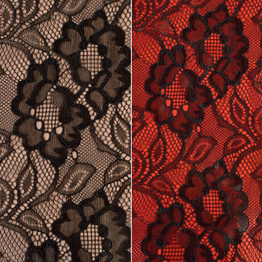 Тканина мереживне полотно стрейч квіти на сітці ширина 155 см Чорний (11135.065) - фото 3 Тканина мереживне полотно стрейч квіти на сітці ширина 155 см Чорний (11135.065) - фото 3