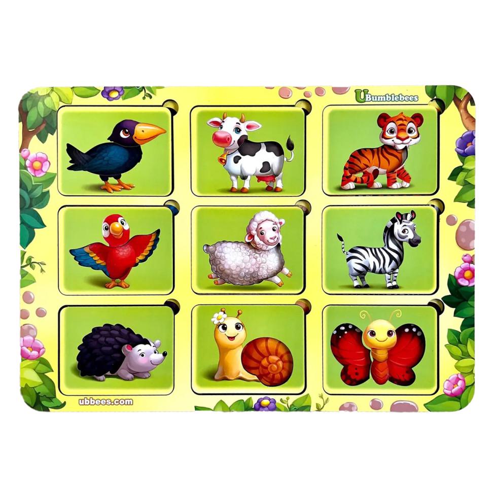 Пазлы деревянные Ubumblebees Где чей узор сортер-трафарет 9 дет. 32х23 см (IP-177-P-106)