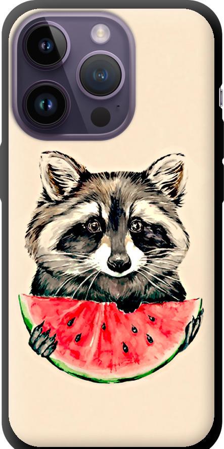 Чехол на iPhone 14 Pro Енотик с арбузом (4605b-2646-42517) Чехол на iPhone 14 Pro Енотик с арбузом (4605b-2646-42517)