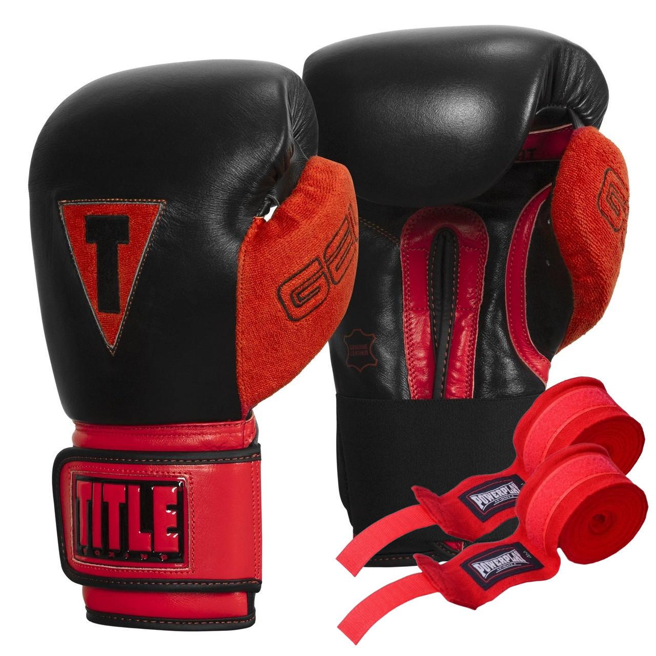 Боксерские перчатки Title Boxing All Heart Bag Gloves 2.0 10 oz бинты 4 м в комплекте Black/Red (3019820532)