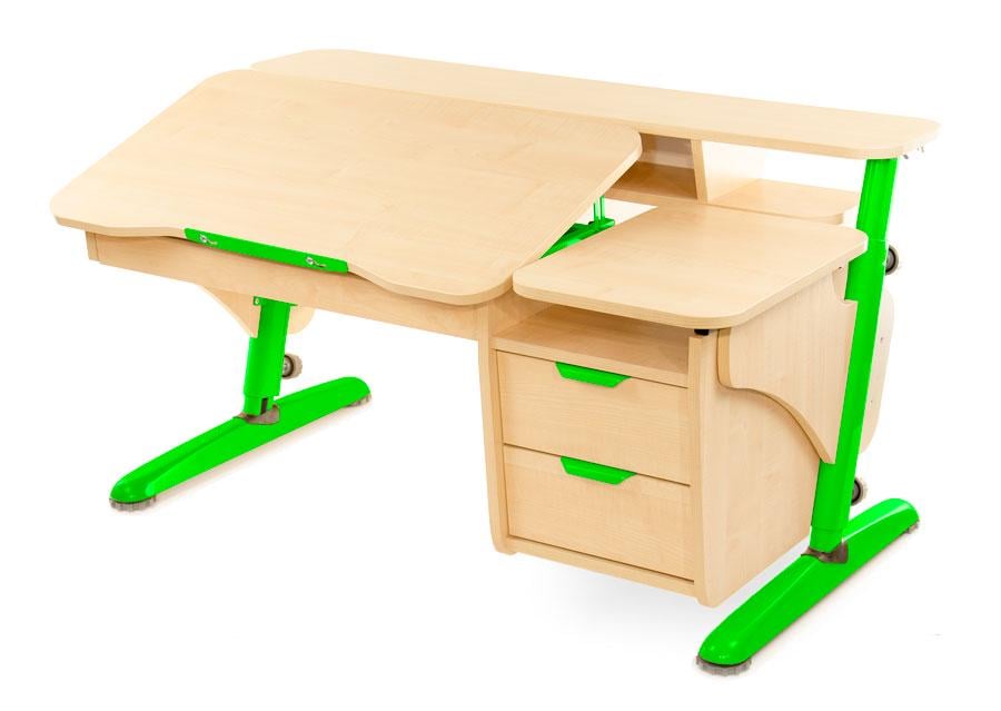 Парта дитяча Pondi Ергономік з тумбою Клен/Зелений