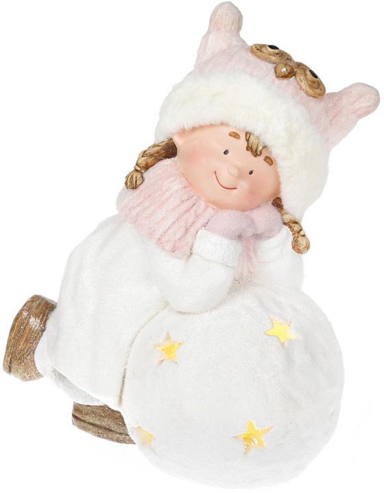 Фигура Малышка в розовой шапке на снежке керамическая 45,8 см с Led-подсветкой (BD-711-278)
