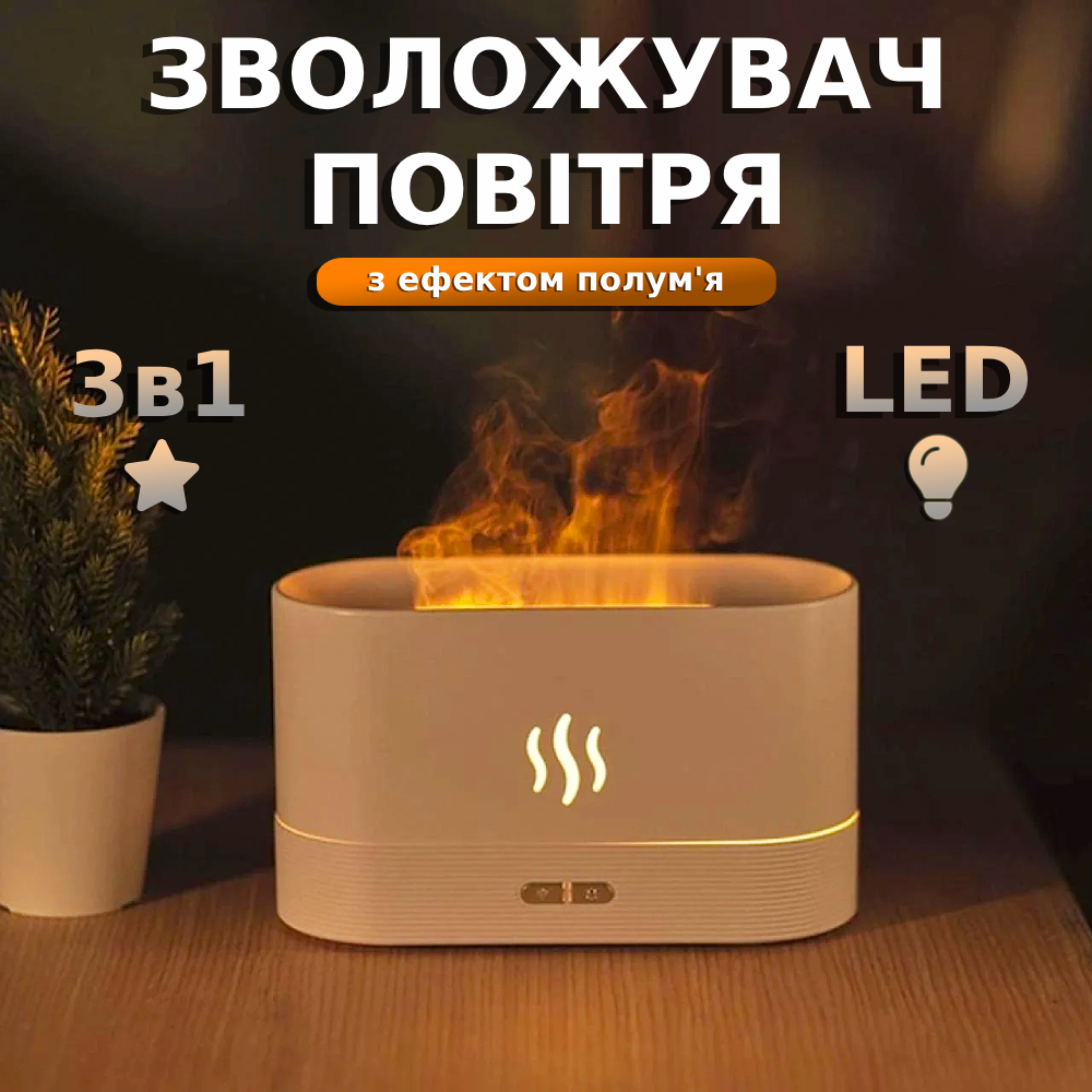 Увлажнитель воздуха-ночник с эффектом пламени LED 3в1 Белый (5034) - фото 2 Увлажнитель воздуха-ночник с эффектом пламени LED 3в1 Белый (5034) - фото 2