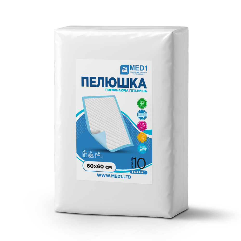 Пеленка медицинская гигиеническая MED1-WC03 поглощающая одноразовая 60х60 см 10 шт. (MED1-WC03606010)