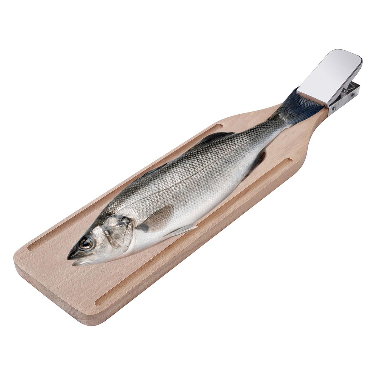 Доска разделочная Wood&Steel Люкс для чистки рыбы с зажимом из бука 60х14 см с желобками по краям - фото 3 Доска разделочная Wood&Steel Люкс для чистки рыбы с зажимом из бука 60х14 см с желобками по краям - фото 3