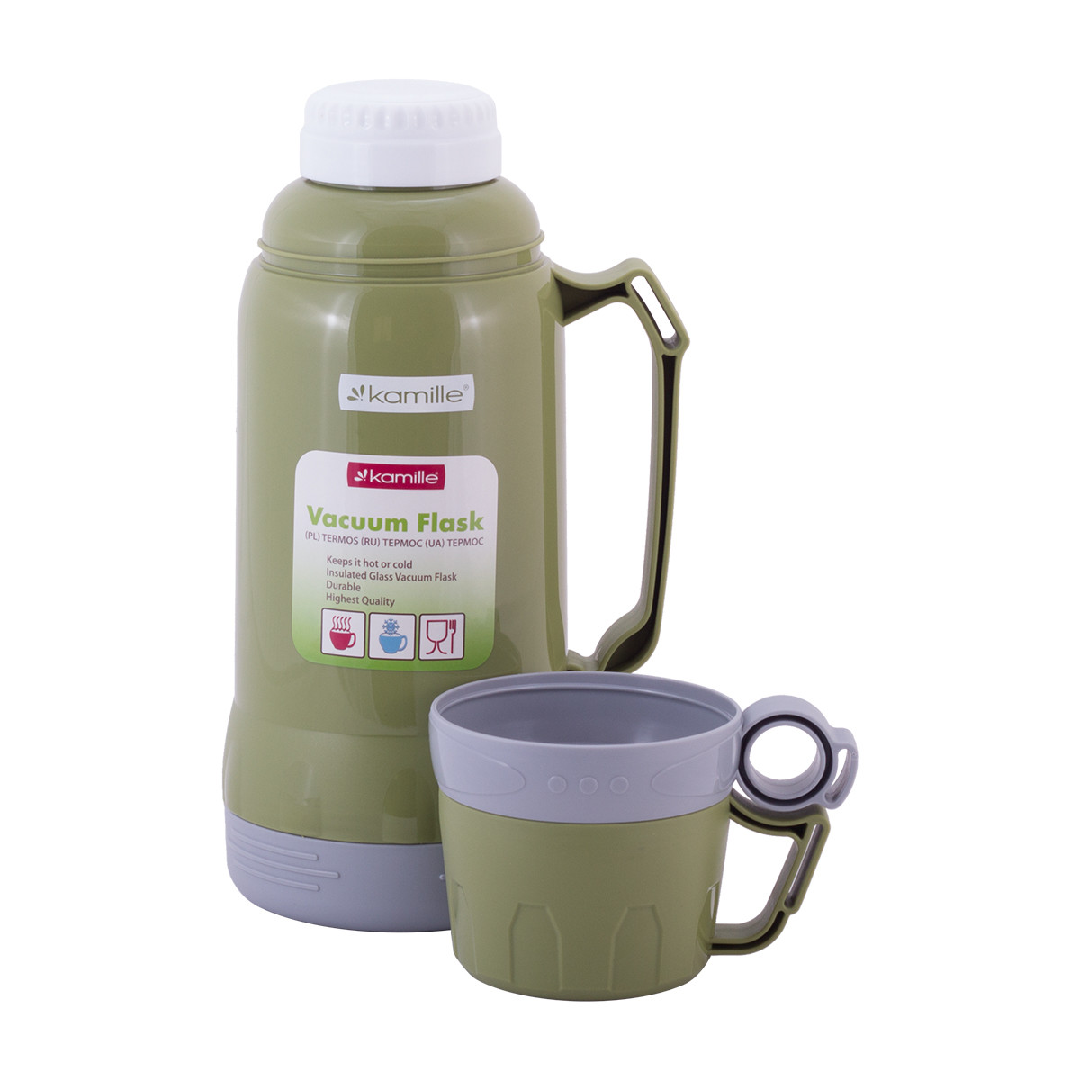 Термос Kamille 1000 мл пластиковый со стеклянной колбой Зеленый KM-2023ZL