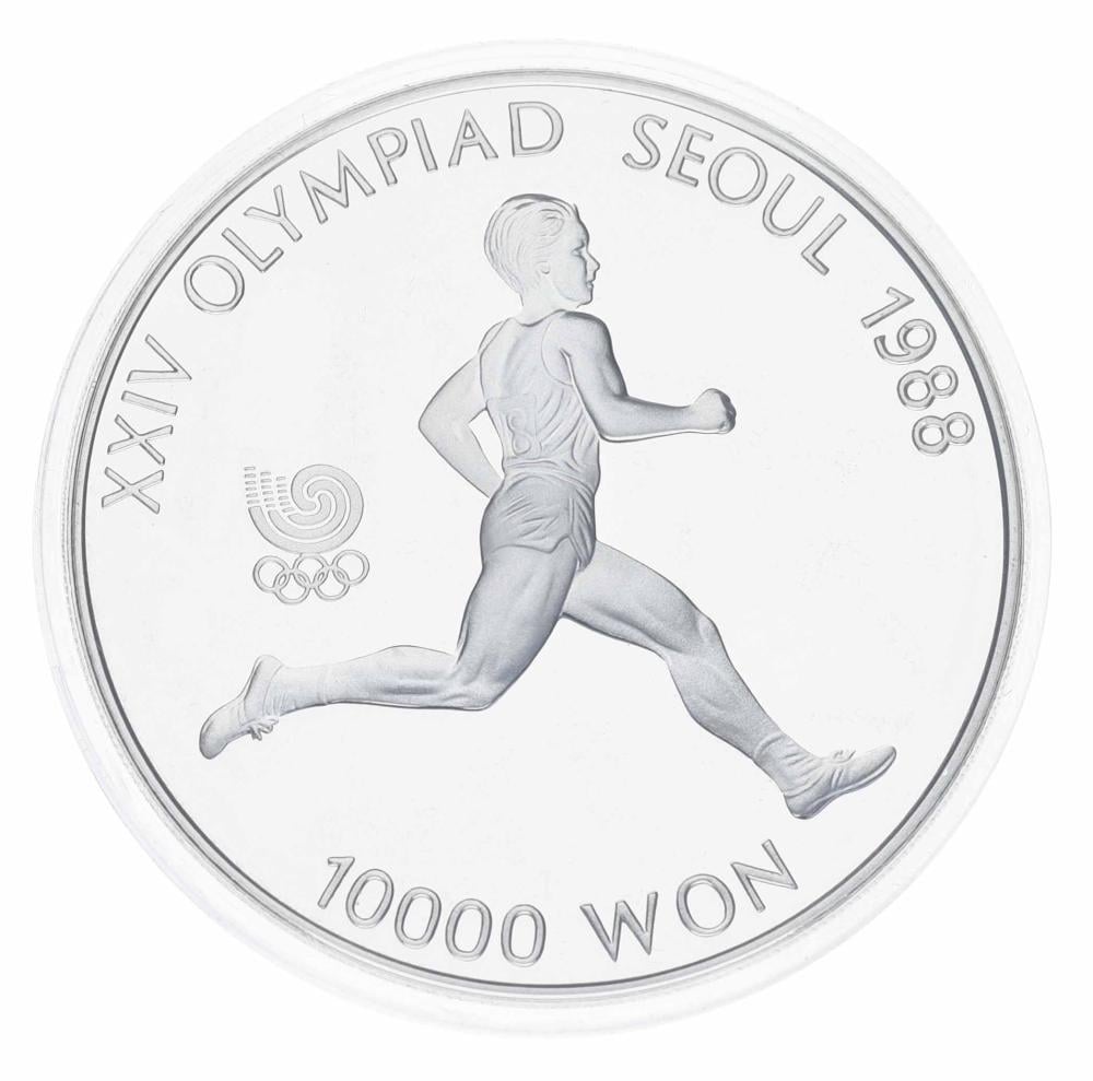 Коллекционная монета Южная Корея 10000 вон 1988 серебро Proof XXIV летние Олимпийские игры в р. Сеул 1988-Биг (М23340)