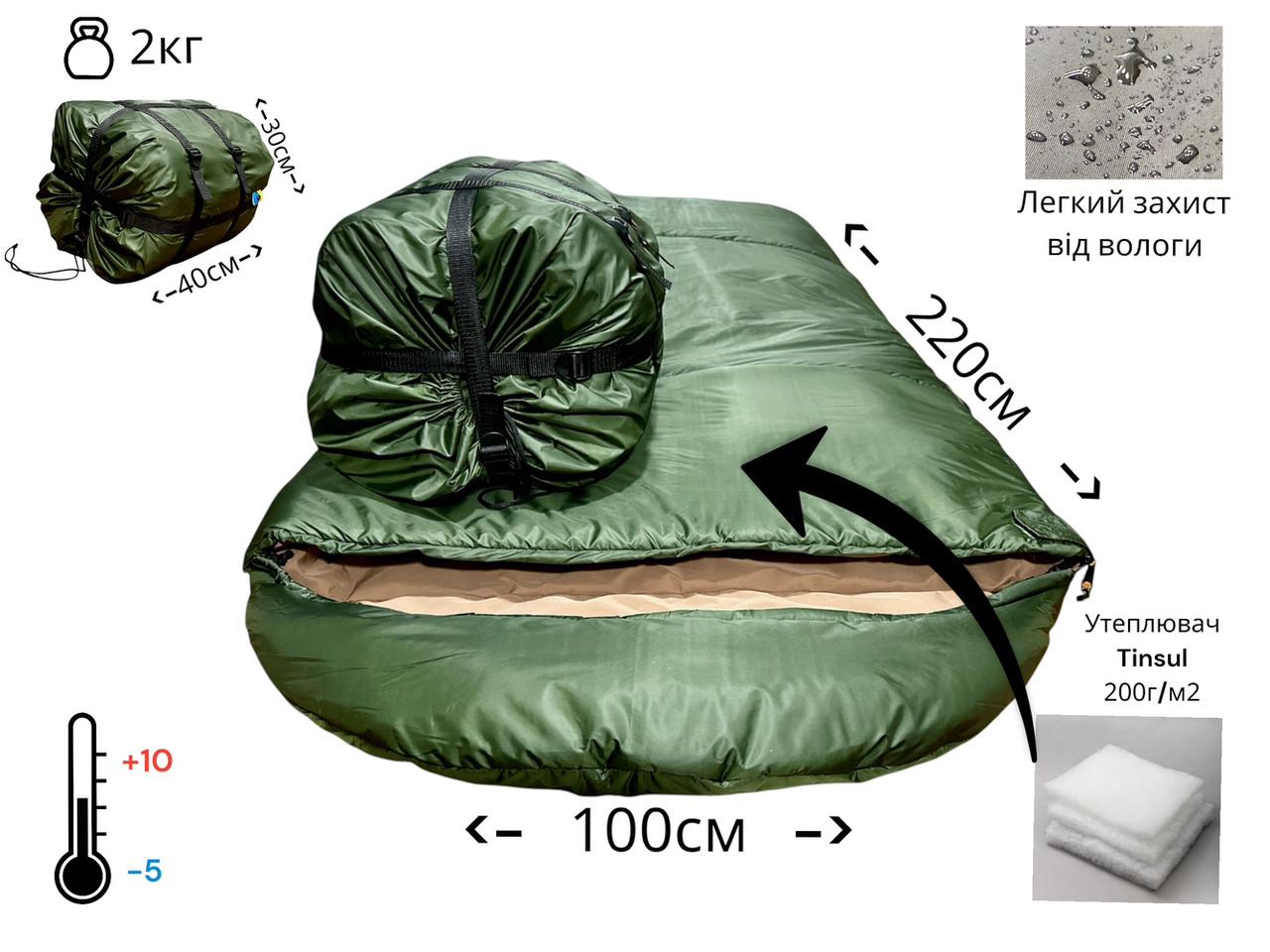 Спальний мішок армійський до -5°C 100 см (29452207) - фото 2 Спальний мішок армійський до -5°C 100 см (29452207) - фото 2